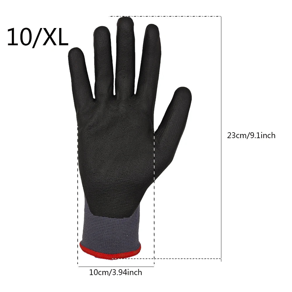 SAFETREE 10Pairs CE Nylon Safety Gloves Nitrile Coated Mechanic Gloves Palm Coating Glove Comfortable and thin for easy work