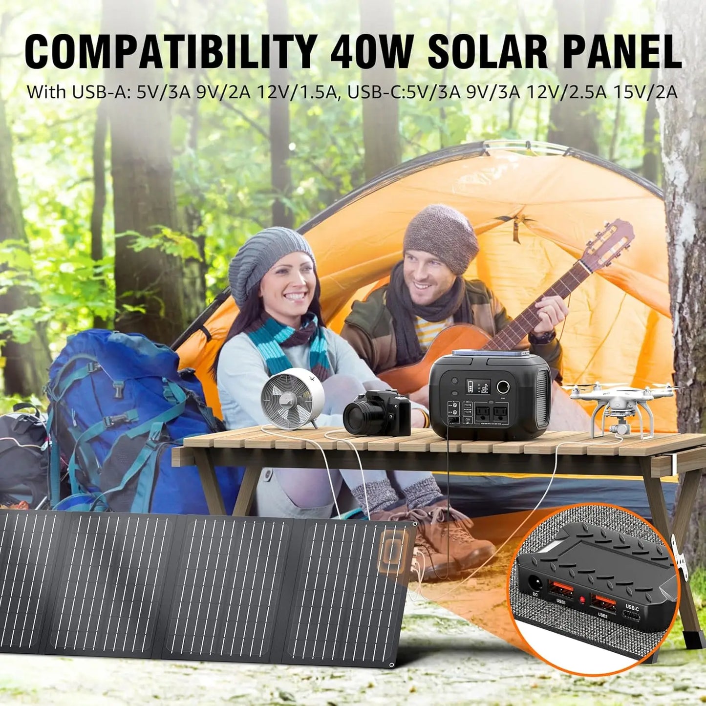 300W 260Wh Portable Power Station with Solar Panels 40W Solar Generator with AC Outlet 110V for Outdoor Garden Travel Camping RV