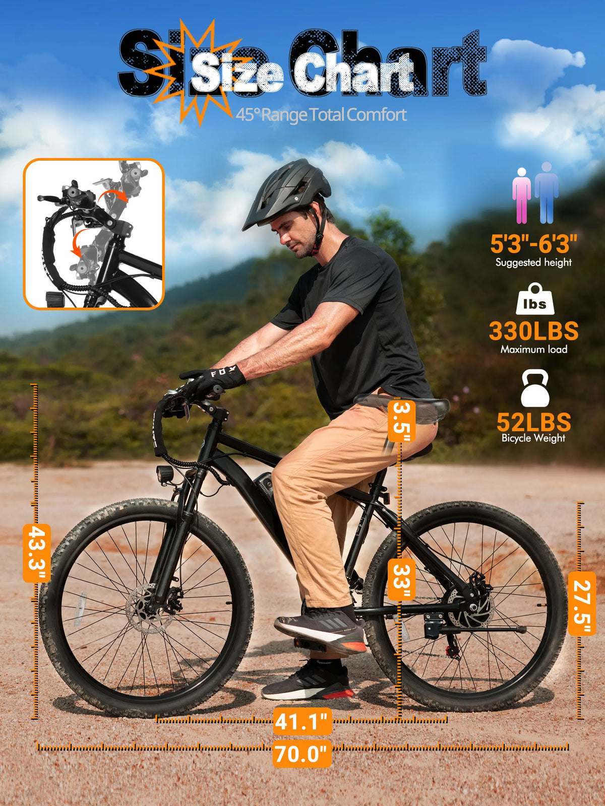 ESKUTE Electric Bicycle for Adults – 21-Speed Gear 27.5" Mountain electric Bike, 1200W Peak, 28MPH, 48V 10.4Ah Battery E-Bike
