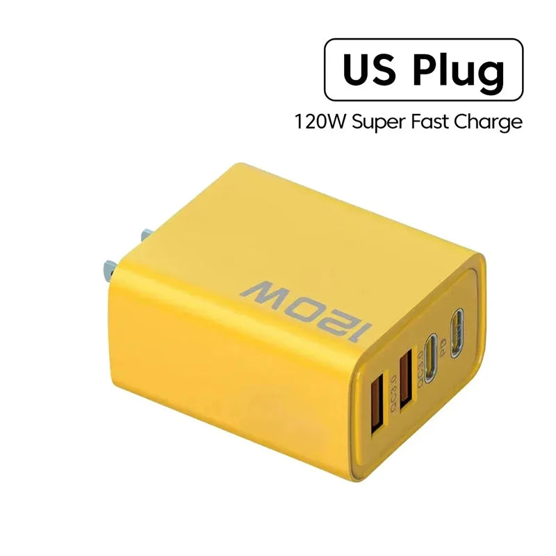 120W Fast Charging 4 Port Mobile Phone Charger QC3.0 USB Type C Charger Dual PD Travel Wall Adapter EU/US Plug For IPhone Xiaomi