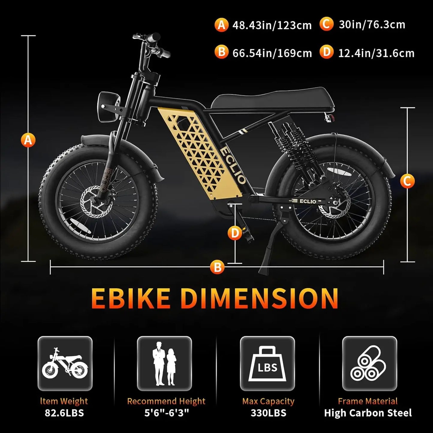 Electric Bike for Adults,20MPH, 48V 13Ah Battery 40-65Miles Ebike Moped Style, 20*4.0'' Fat Tire Electric Dirt Bike