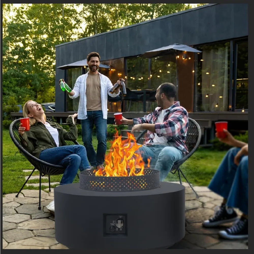 3-Piece Outdoor Fire Pit Table,32 Inch Propane Fire Table 65,000 BTU Black Round Gas Firepit,Baking Sheet, Wind Guard,Customized