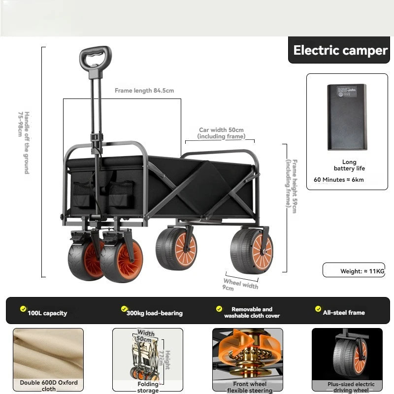 Electric Camp Car, Outdoor Camping Caring, Portable Campes Cares Picnic Car Can Carry People, Foldable Handcart