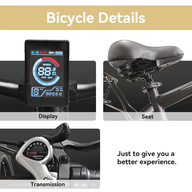 US Stock 1000W City Ebike 48V15H Battery Fat tire ebike 26 Inch Tire Commuter Electric Bike Off road Ebike