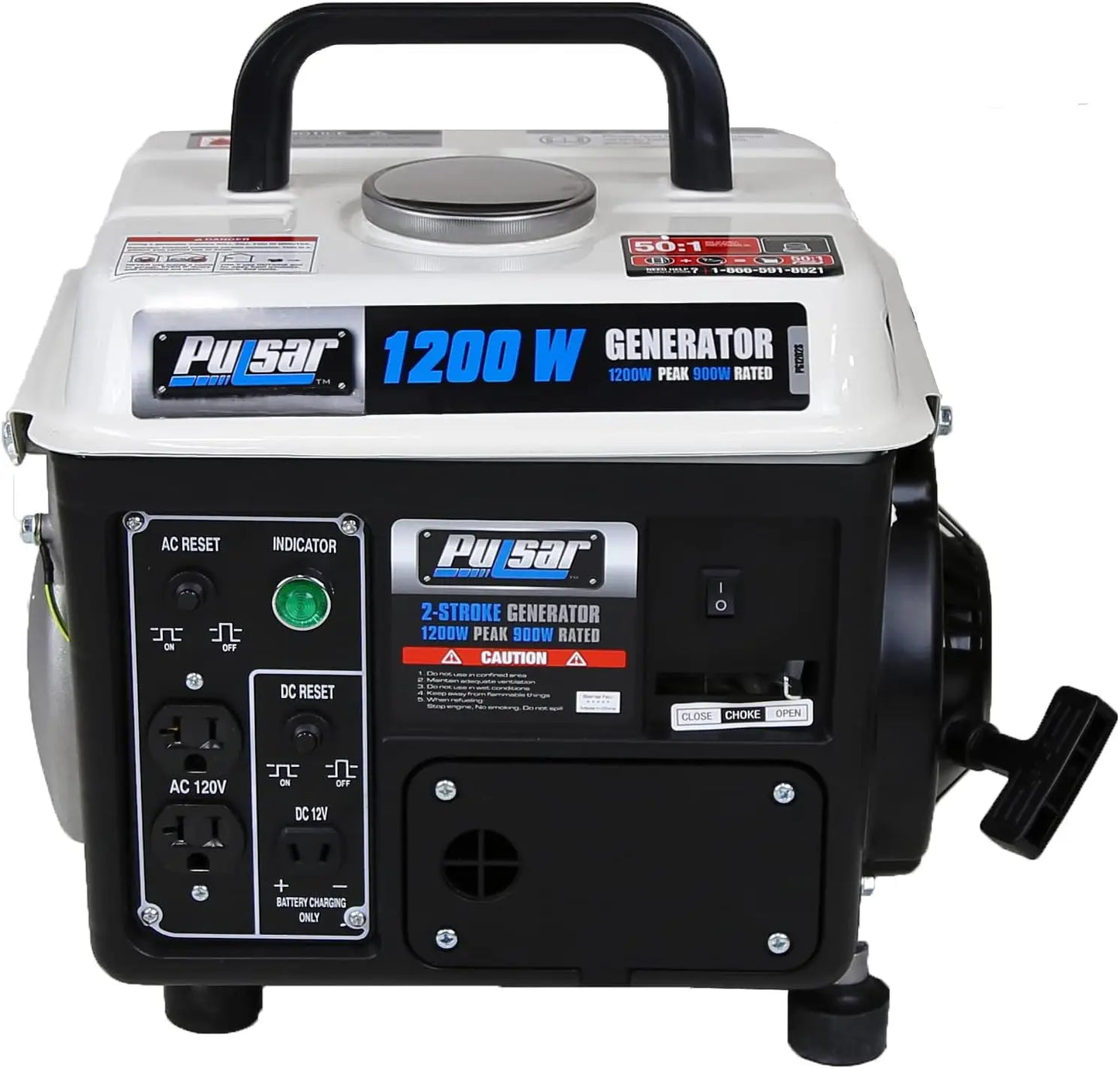 1200W Portable Gas Generator with Carrying Handle, Black/White - Reliable Power for Outdoor and Emergency Use