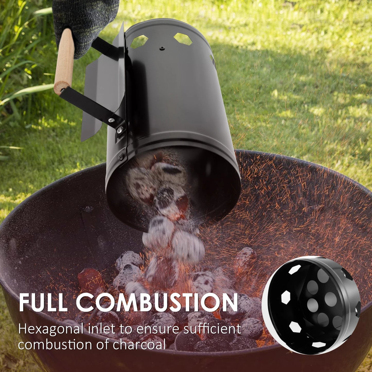 Charcoal Chimney Starter with Wood Handle Rapid BBQ Chimney Starter Fire Briquette Starters Can Canister for Grilling Accessory