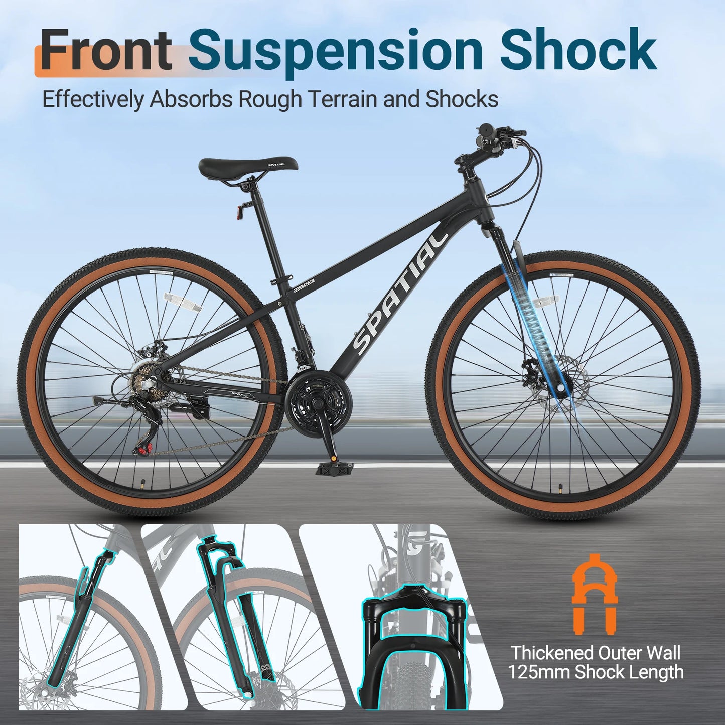 SPATIAL 29 Inch Mountain Bike 21 Speed Aluminum Frame Lightweight Adult Bicycle with Dual Disc Brakes for Men Women