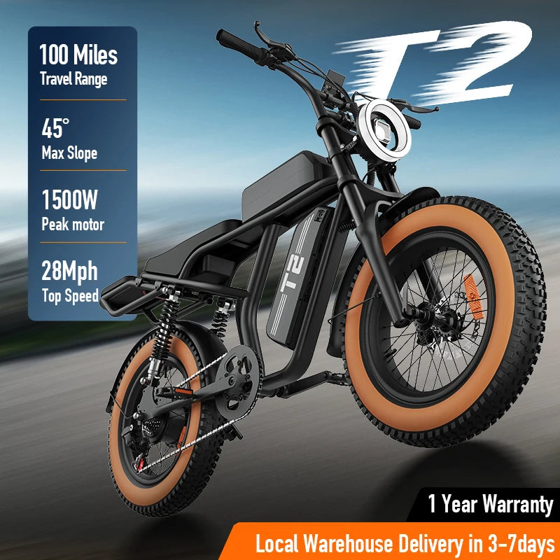 1500W Peak Electric Mountain Bike 48V 15.6Ah Removable Battery 28MPH 100 Mile Range 20X4" Fat Tire E-Bike Free Shipping Hot Sale