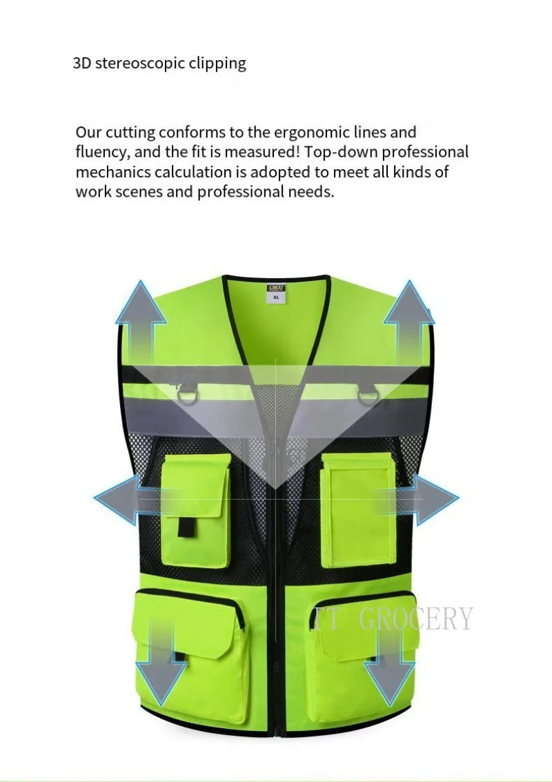 Safety Clothing Reflective with Tool Pockets Breathable Work Gilet High Visibility Mesh Reflective Workwear
