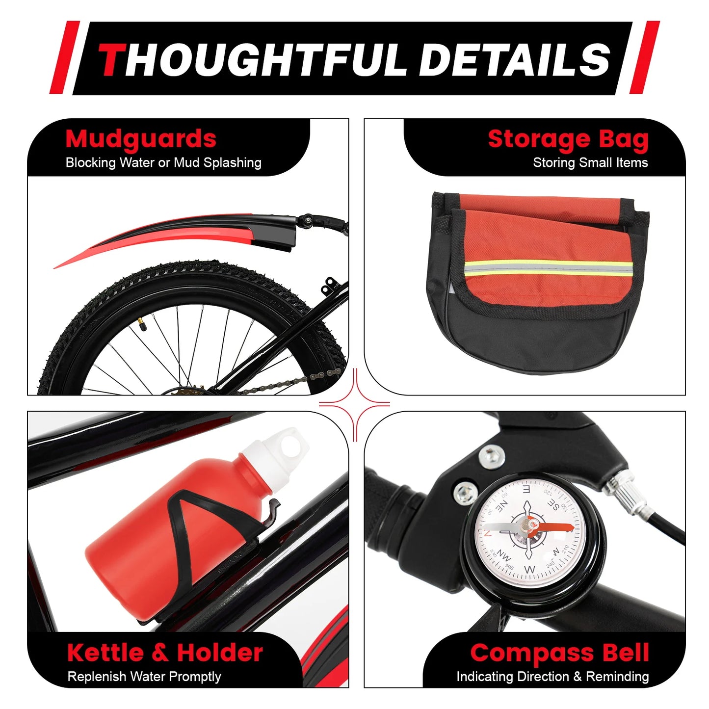 20" Mountain Bike Kids' Bicycles, 7 Speed Gears Children's Bike with Kettle&holder Height Adjustable for Riding on Roads