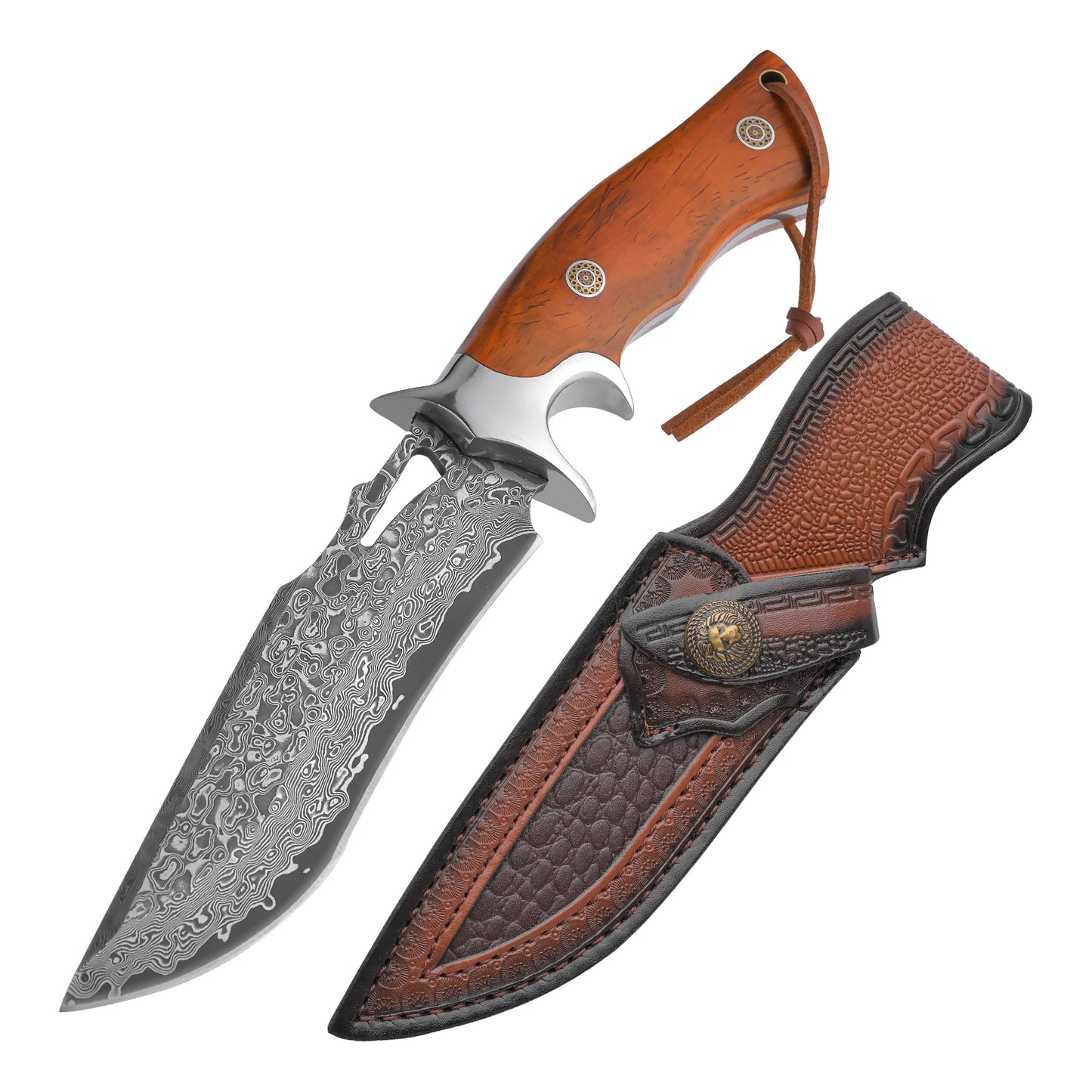 1 Piece Damascus Steel Outdoor Knife with Fixed Blade, Manual Scabbard and Gorgeous Design - Great for Camping, Survival and Rescue - Great for Valentine's Day or Zhaiyue, Rescue Tools | Gorgeous Handle Knife | Camping and Su