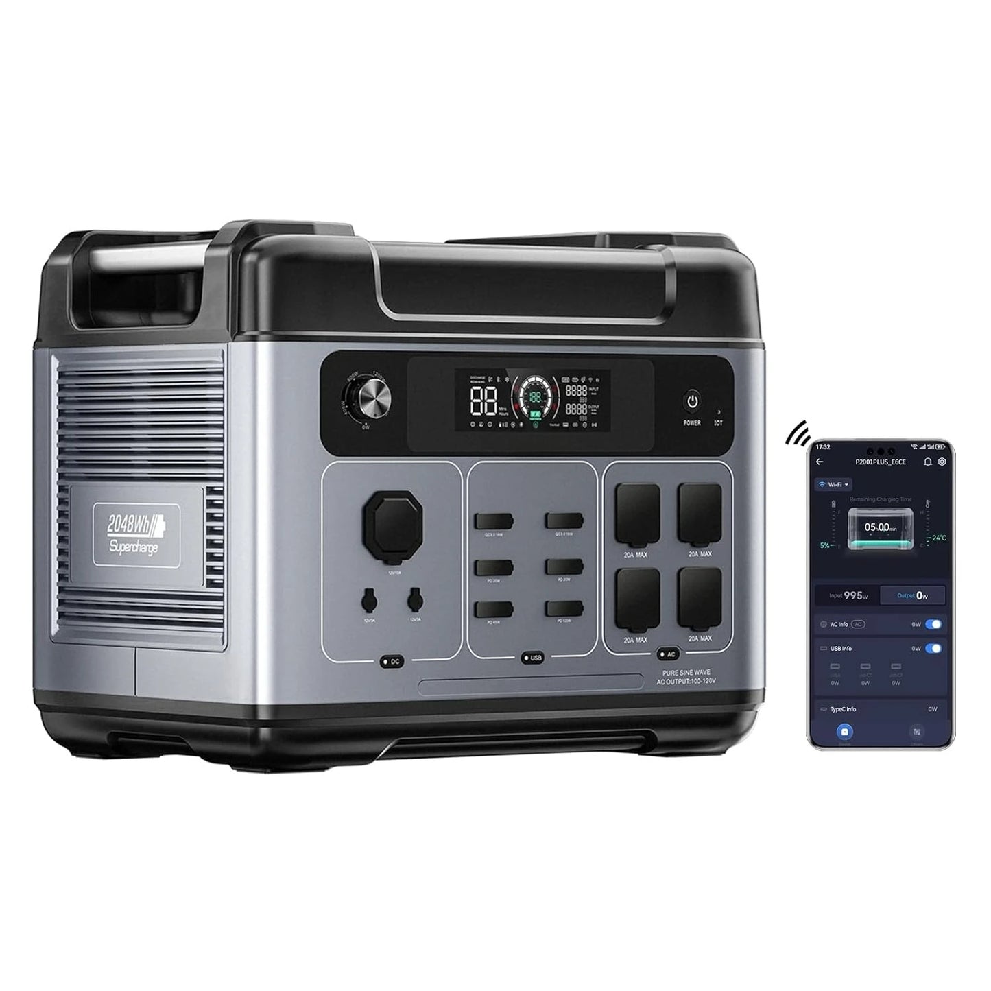 2400W 2048Wh Solar Generator 1800W Fast Charging APP Control Home Camping Backup, Custom