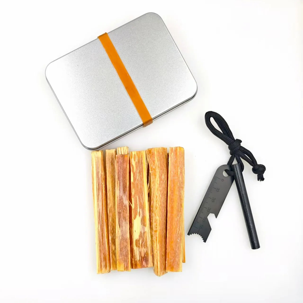 Outdoor Camping Fire-supporting Lighting, Pine Mingzi Flint and Steel, Primitive Survival Fire Starter, Portable Iron Box Set