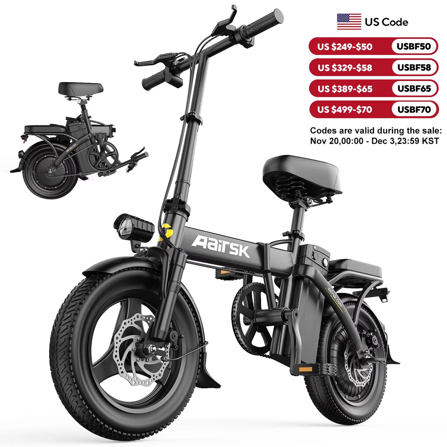 Foldable Electric Bike for Adults,14" Commuter E-Bike,750W Peak,Electric Bicycle,48V10Ah Battery,30Miles Range + 1 Year Warranty