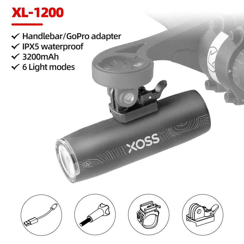 XOSS 200-3000 Lm Bike Light XL1200 Headlight Waterproof Rechargeable Front Lamp Bicycle Light Aluminum Ultralight Flashlight