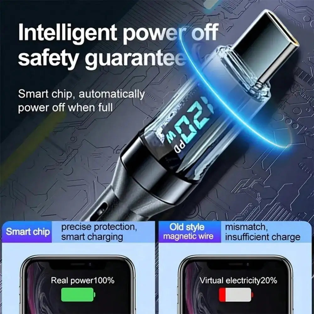 120W [Ultra-fast Super Charging Cable]120W LCD Watt Digital Display, Compatible for Samsung, Xiaomi, POCO, Tesla