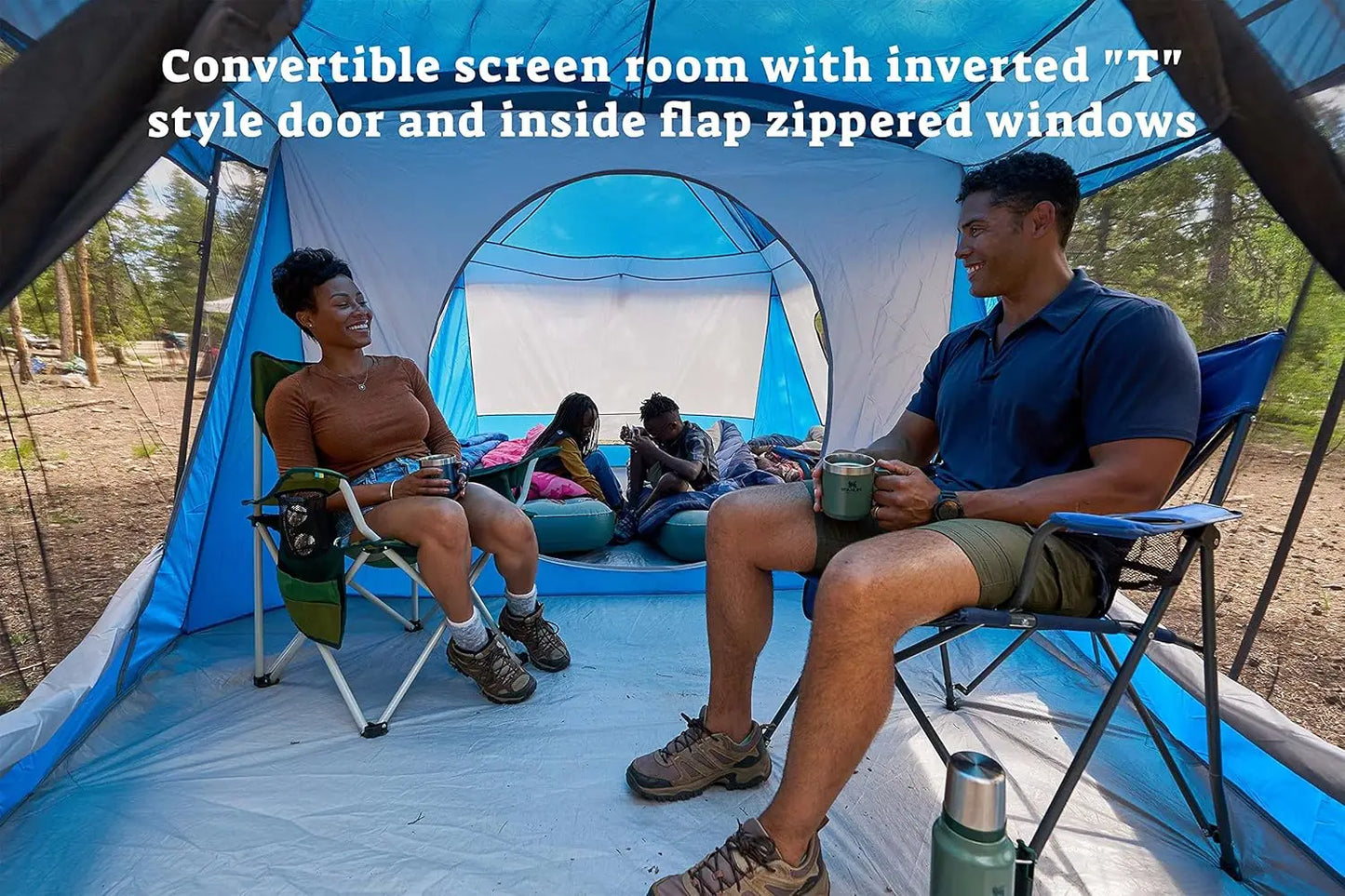 8-Person Water-Resistant Family Camping Tent with Convertible Screen Room for Outdoor Adventures