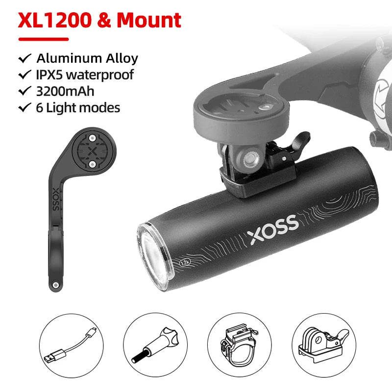 XOSS 200-3000 Lm Bike Light XL1200 Headlight Waterproof Rechargeable Front Lamp Bicycle Light Aluminum Ultralight Flashlight