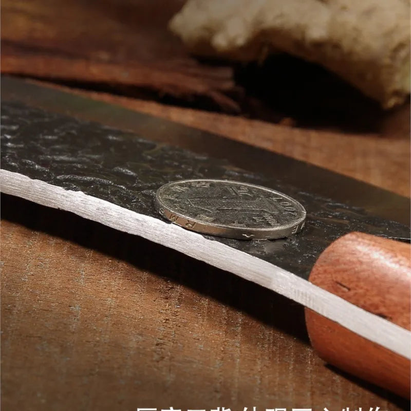 Chef Knife Forged Stainless Steel Butcher Kitchen Meat Boning Cleaver Machete Cut Rosewood Black Colour Wood Handle Finger Ring