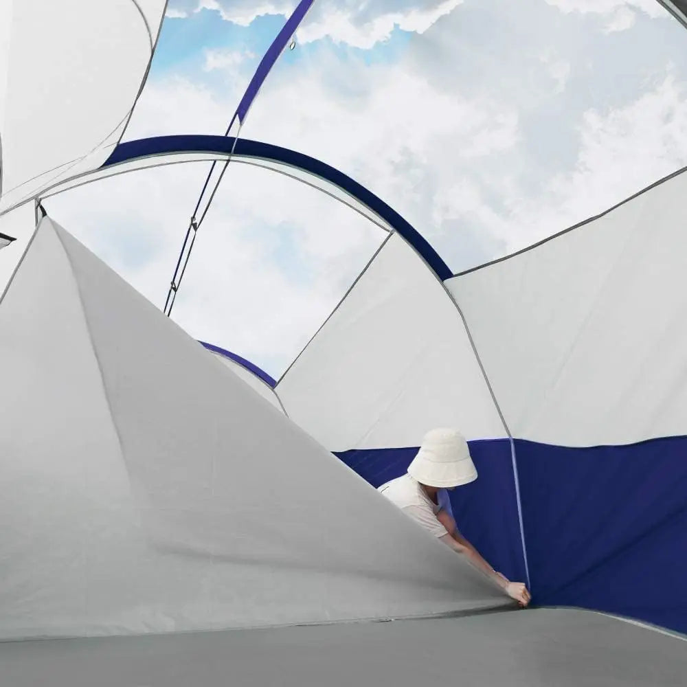 8-Person Family Camping Tent, Waterproof Double Layer with 5 Mesh Windows and Room Divider, Portable Carry Bag Included