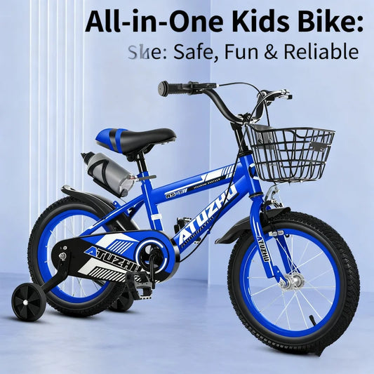 Ocean Blue Children's Kettle Model Bicycle 14 Inch 16 Inch 18 Inch Pedal Bike for Boys And Girls 3-6 Years Old 9 Year Old