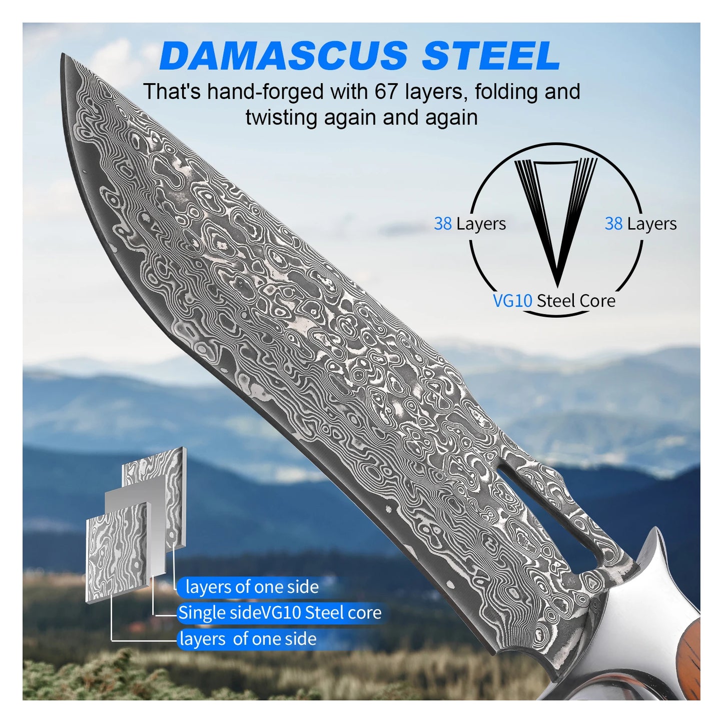 1 Piece Damascus Steel Outdoor Knife with Fixed Blade, Manual Scabbard and Gorgeous Design - Great for Camping, Survival and Rescue - Great for Valentine's Day or Zhaiyue, Rescue Tools | Gorgeous Handle Knife | Camping and Su