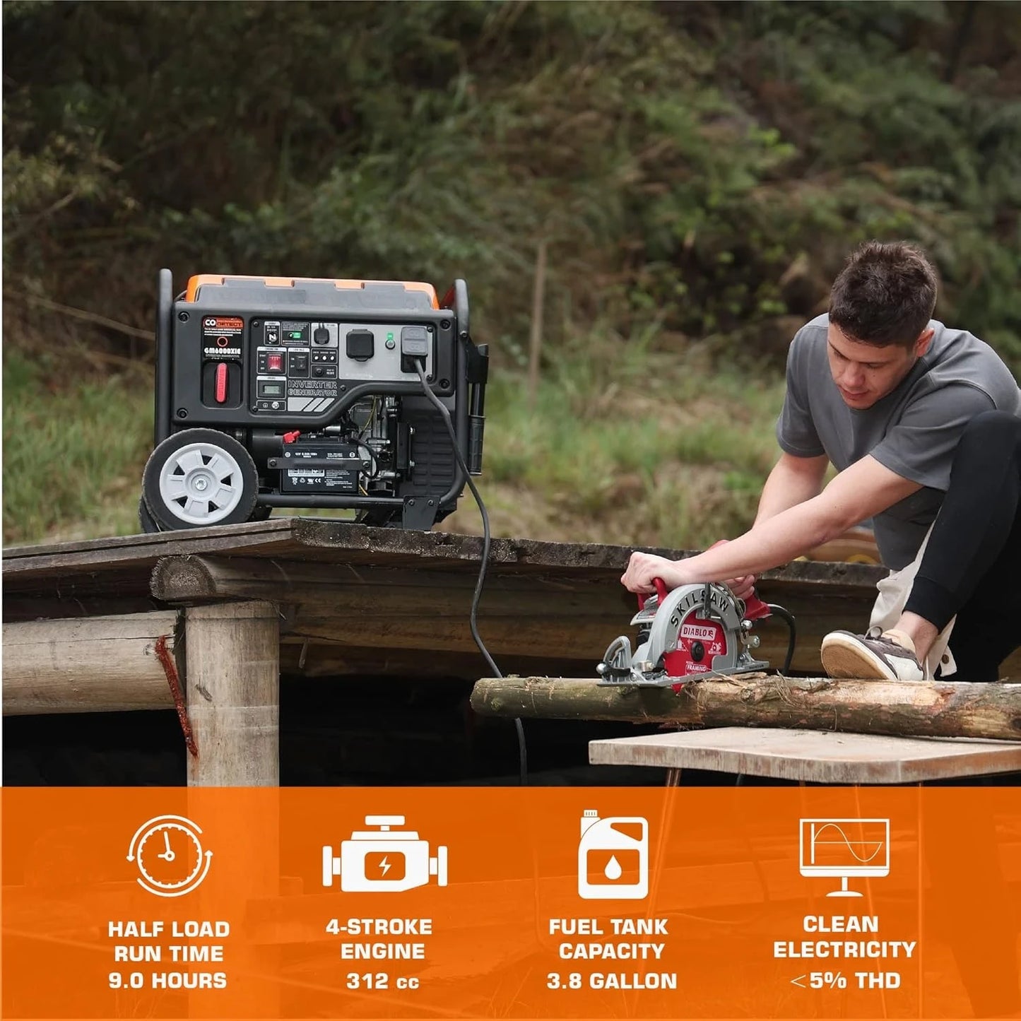 Portable Inverter Generator, 6000W open frame Gas Powered High Speed Engine with Electric Start, Ultra Lightweight for Backup