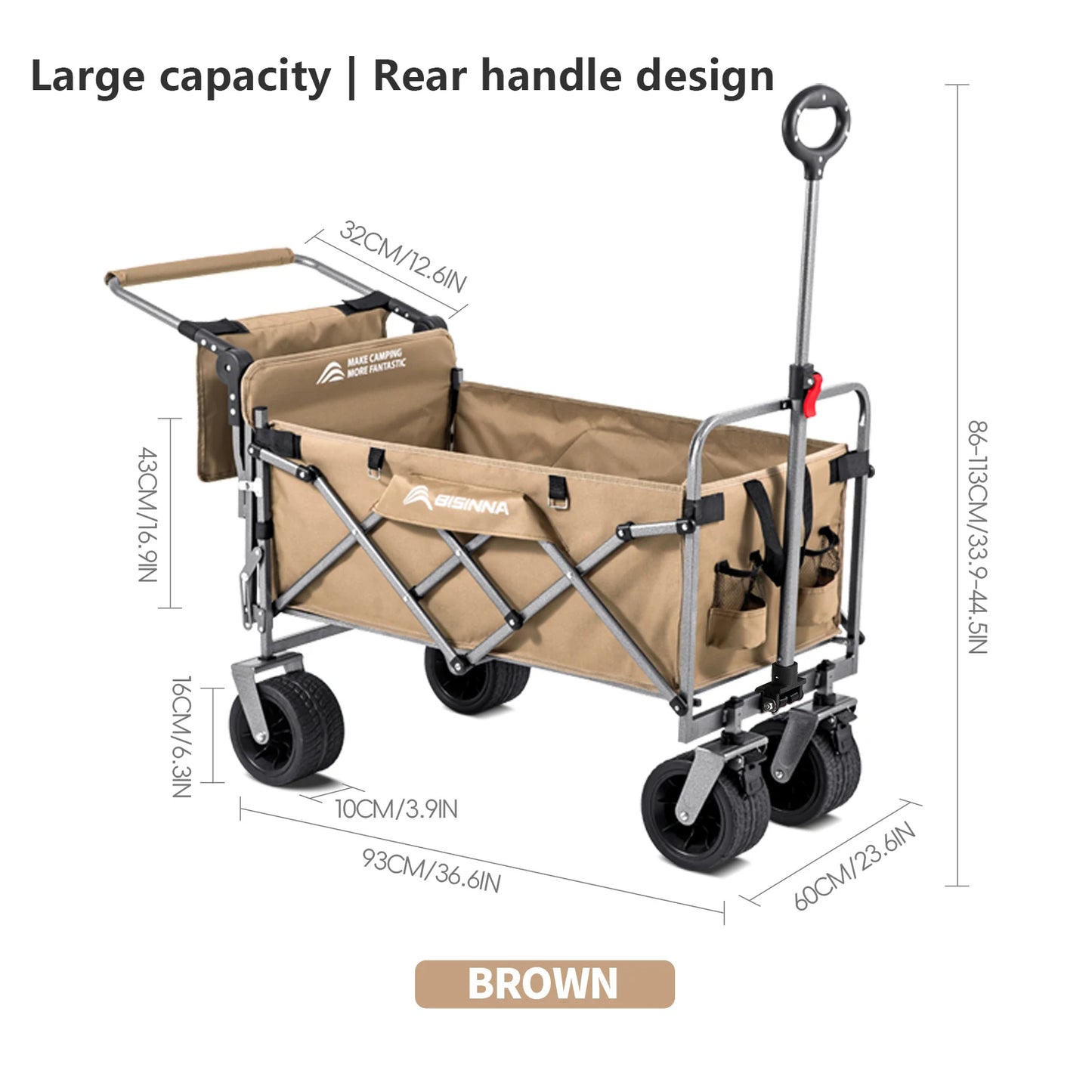 BISINNA Camping Wagon Cart Folding Utility Heavy Duty Large Capacity Trolley Outdoor Shopping Picnic Collapsible Hand Truck