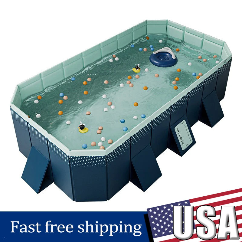 2.6m 3m Foldable Non-Inflatable Kids' and Adults' Outdoor Swimming Pool - Hard Plastic Shell,Kid Pool for Backyard Dog Pools