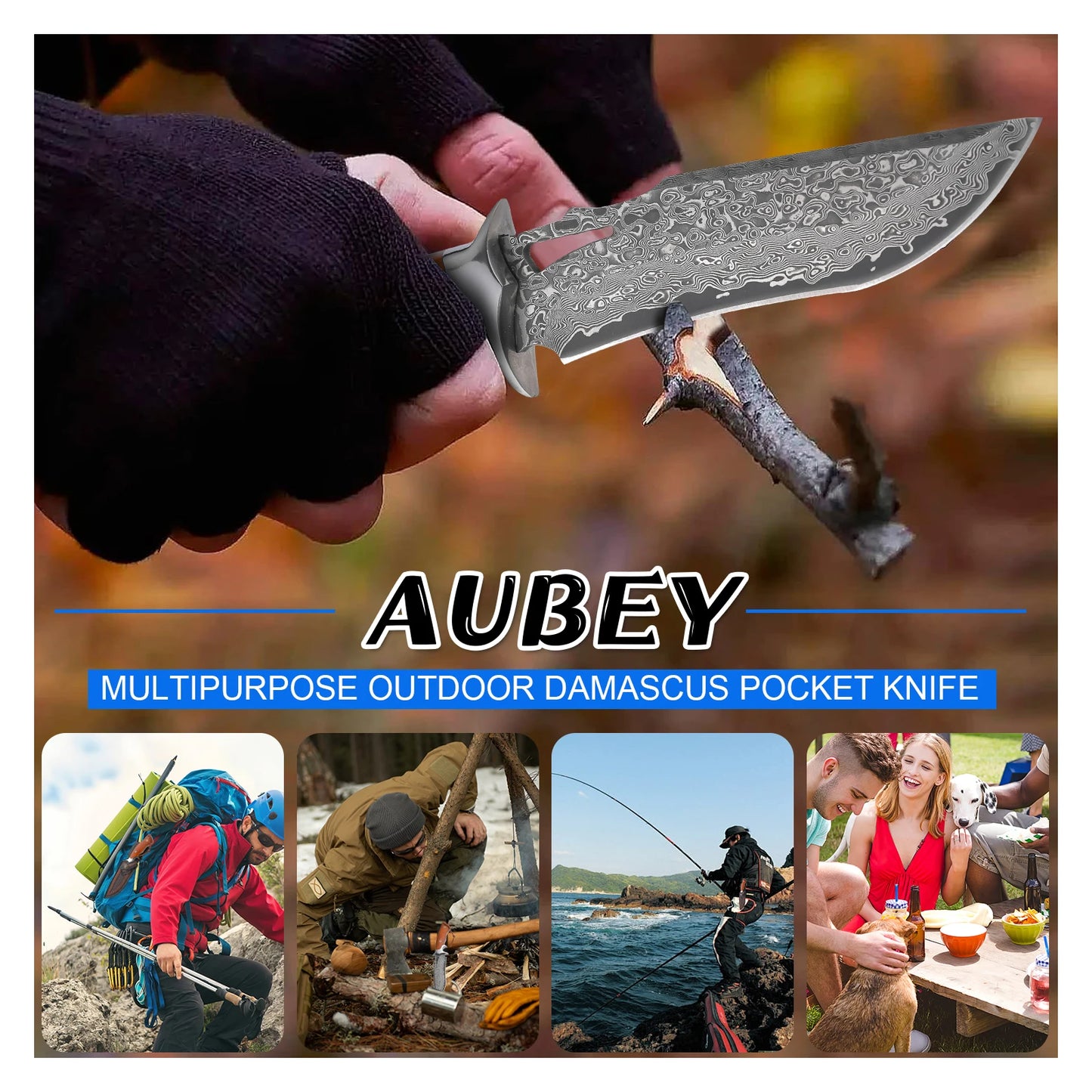 1 Piece Damascus Steel Outdoor Knife with Fixed Blade, Manual Scabbard and Gorgeous Design - Great for Camping, Survival and Rescue - Great for Valentine's Day or Zhaiyue, Rescue Tools | Gorgeous Handle Knife | Camping and Su