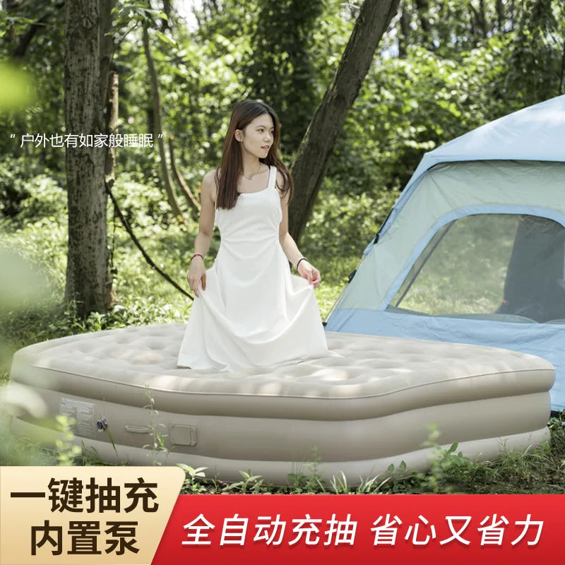 Camping Blow up Single Inflatable Mattress with Built-in Pump - Flocked, Easy to Inflatable, Waterproof Portable Inflatable Bed