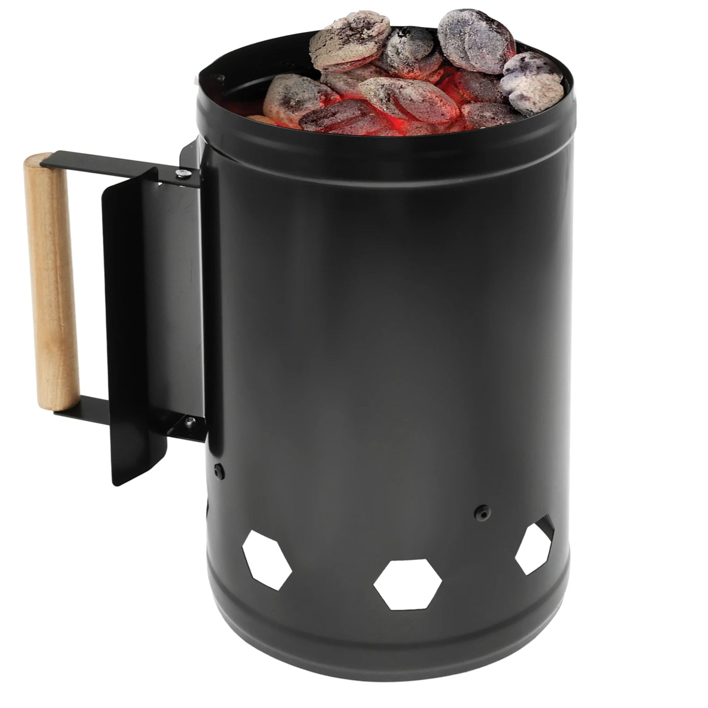 Charcoal Chimney Starter with Wood Handle Rapid BBQ Chimney Starter Fire Briquette Starters Can Canister for Grilling Accessory