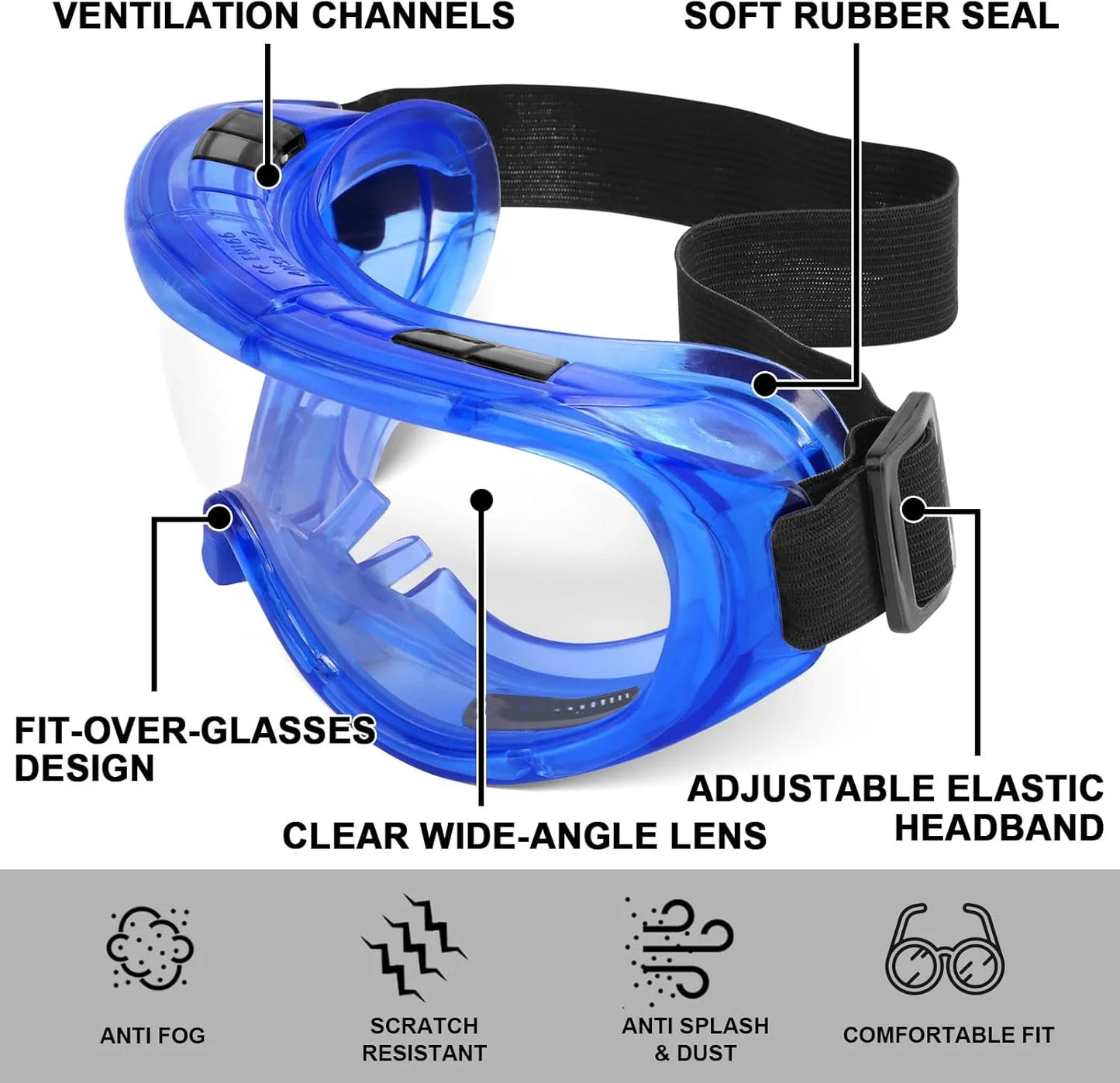 Protective Safety Goggles Anti-Fog, Adjustable Chemical Splash Eye Protection Science Lab Goggles for Women Men