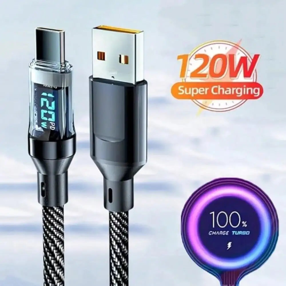 120W [Ultra-fast Super Charging Cable]120W LCD Watt Digital Display, Compatible for Samsung, Xiaomi, POCO, Tesla