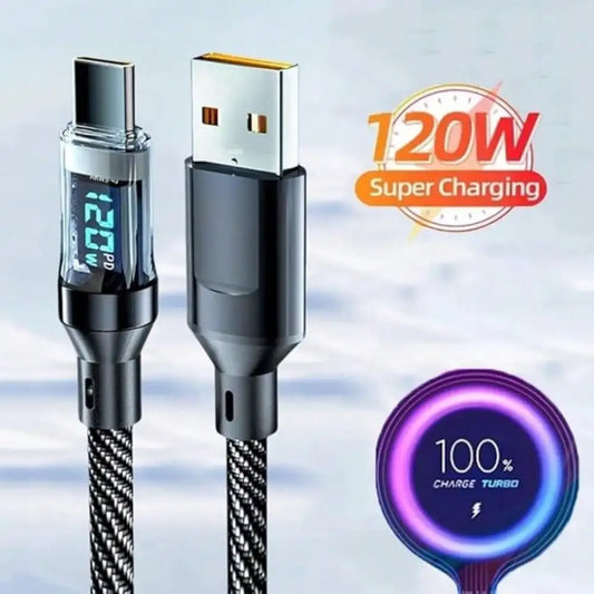 120W [Ultra-fast Super Charging Cable]120W LCD Watt Digital Display, Compatible for Samsung, Xiaomi, POCO, Tesla