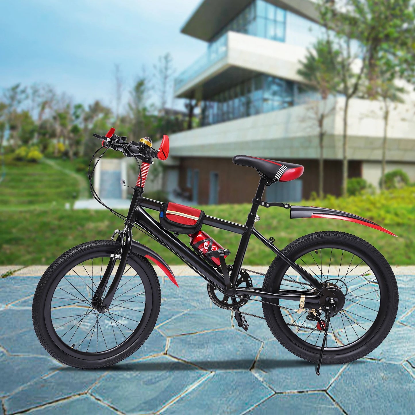 20" Mountain Bike Kids' Bicycles, 7 Speed Gears Children's Bike with Kettle&holder Height Adjustable for Riding on Roads