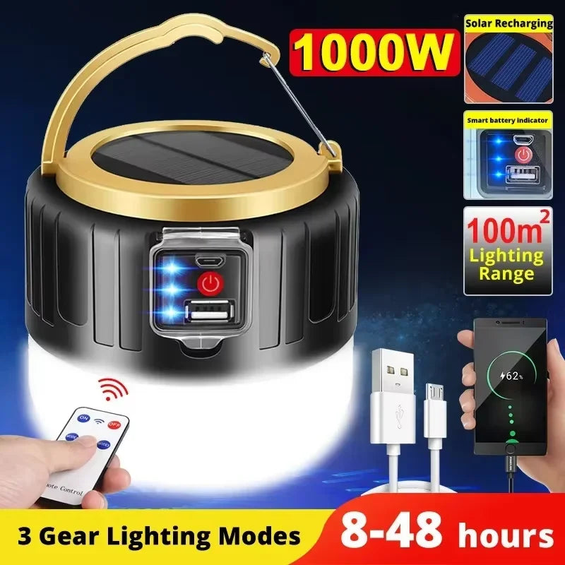 LED Camping Light Rechargeable Waterproof Portable Outdoor Hiking Emergency Lights Bright Tent Lamp Lantern Flashlight Camping