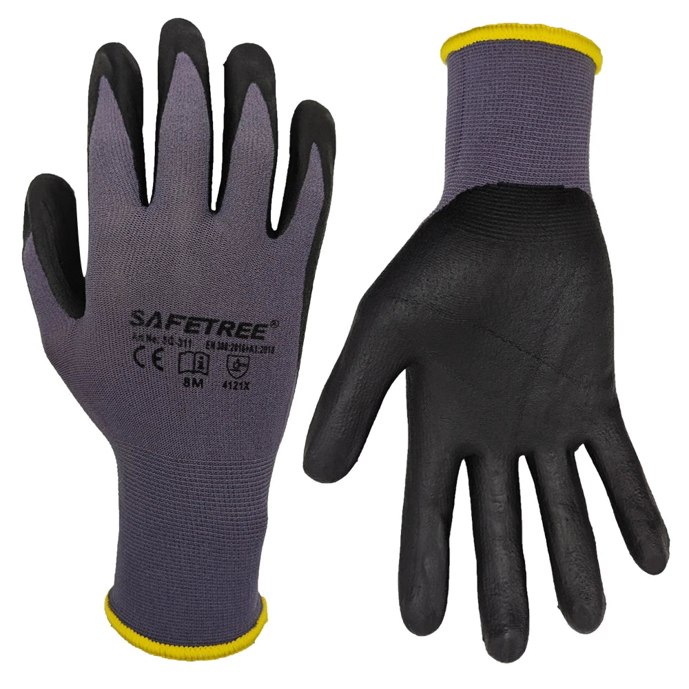 SAFETREE 10Pairs CE  Nylon Safety Gloves Nitrile Coated Mechanic Gloves Palm Coating Glove Comfortable and thin for easy work