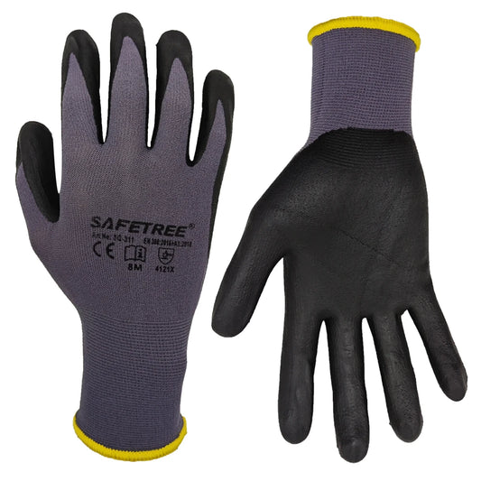 SAFETREE 10Pairs CE  Nylon Safety Gloves Nitrile Coated Mechanic Gloves Palm Coating Glove Comfortable and thin for easy work