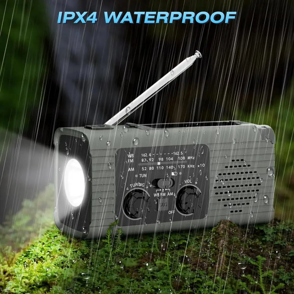 Solar Radio Flashlight For Camping Portable Hand Crank Weather Radio AM/FM/NOAA Radio Crank Radios 3 Way Charging Survival Radio