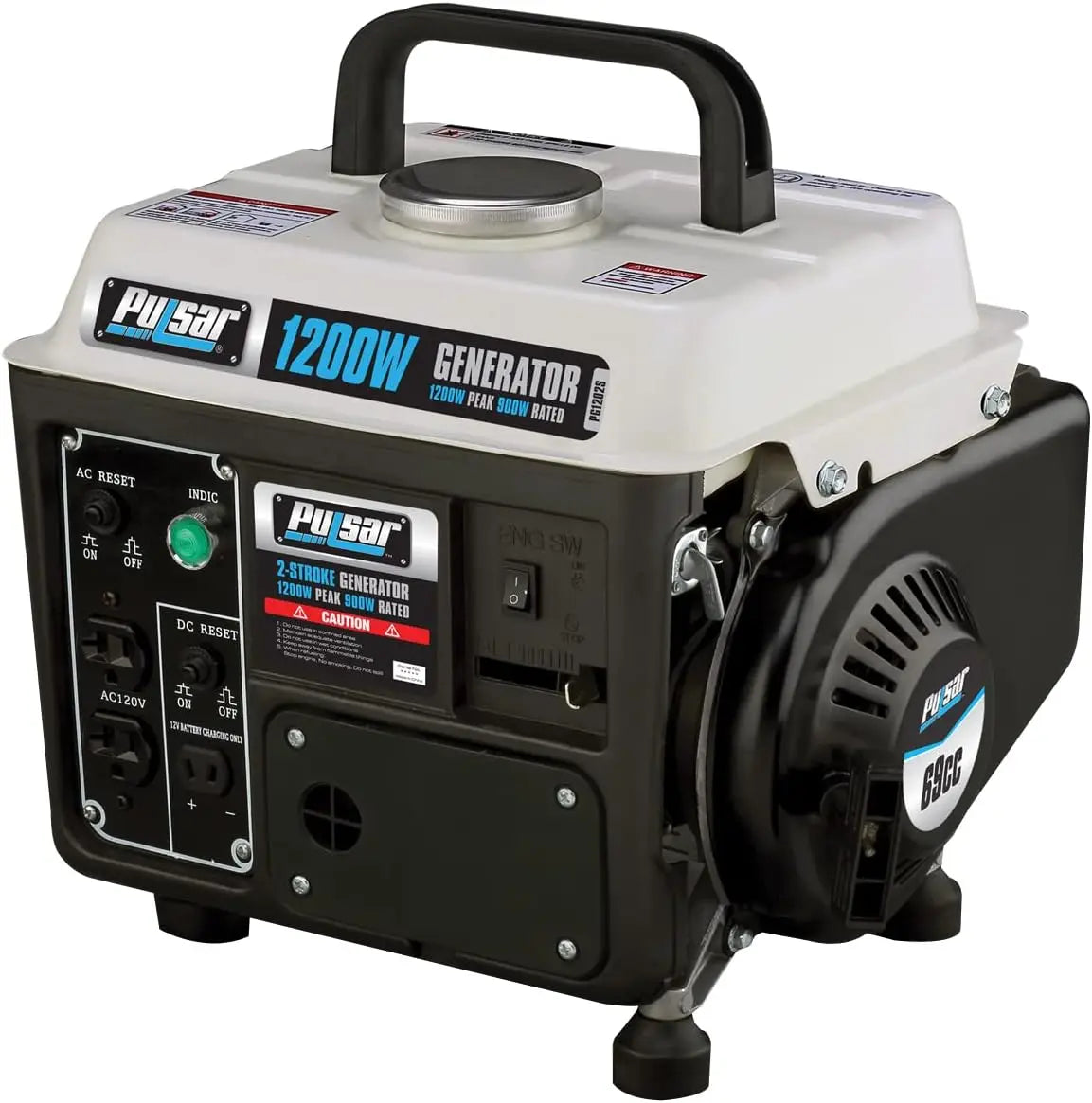 1200W Portable Gas Generator with Carrying Handle, Black/White - Reliable Power for Outdoor and Emergency Use