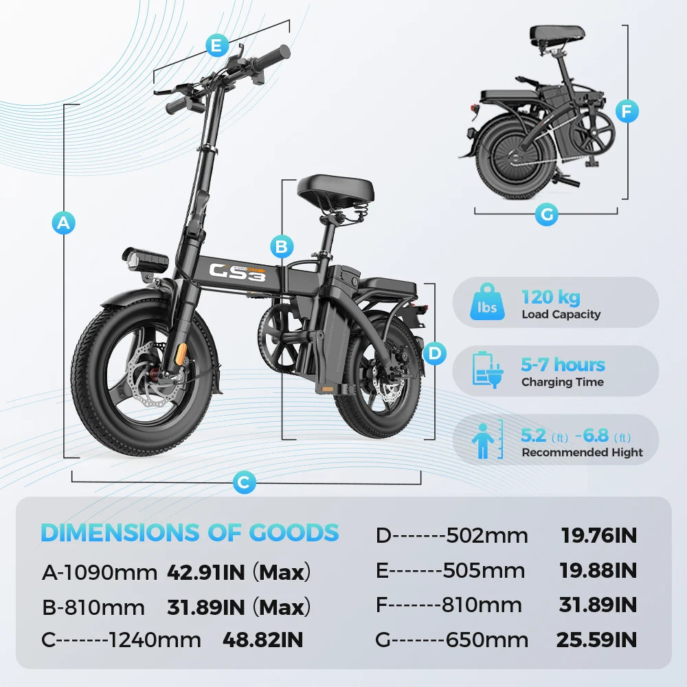 14-inch electric bike easy to fold adult commuter electric bike, 500W motor, removable battery, 20-mile maximum range