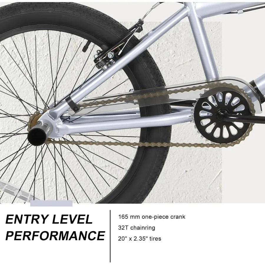 20 inch Freestyle BMX Bike for and Adults Men Women Hi-Ten Steel Frame 360 Degree Rotor Freestyle 4 Pegs Single Speed Teen Bike