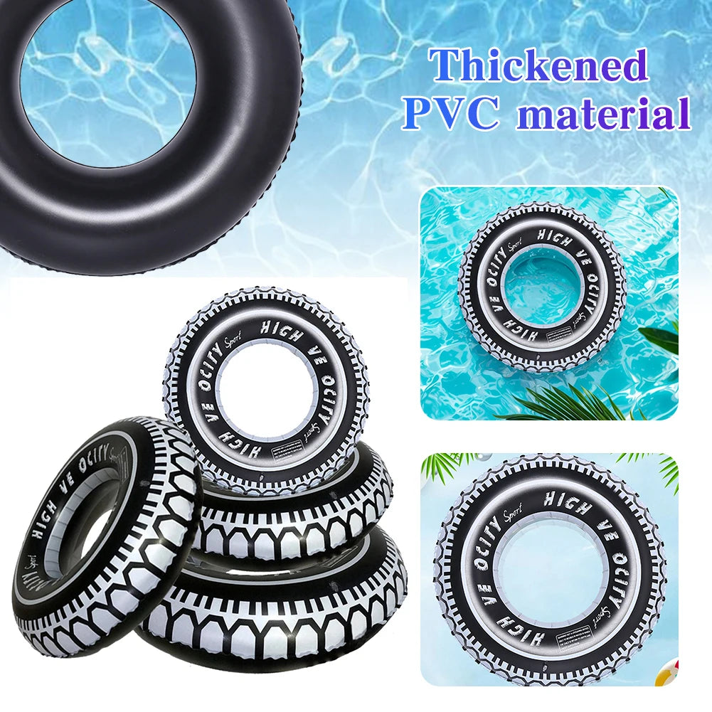 Tire Pattern Blow Up Swim Tube Leakproof Inflatable Swim Ring Swimming Rings Floaties Thickened Pool Rings for Swimming Pool