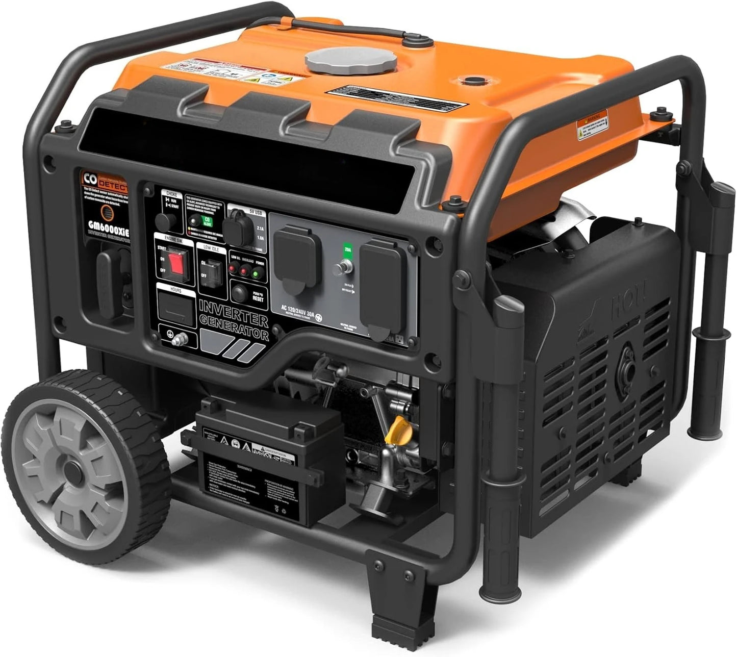 Portable Inverter Generator, 6000W open frame Gas Powered High Speed Engine with Electric Start, Ultra Lightweight for Backup