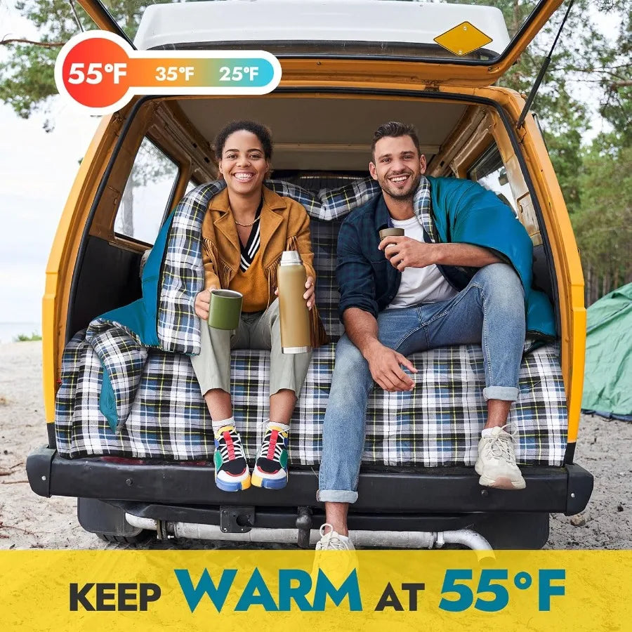 Double Sleeping Bag Flannel for Adults Cold Weather Queen Size Two Person Sleeping Bags for Camping with 2 Pillows Ideal for Ou