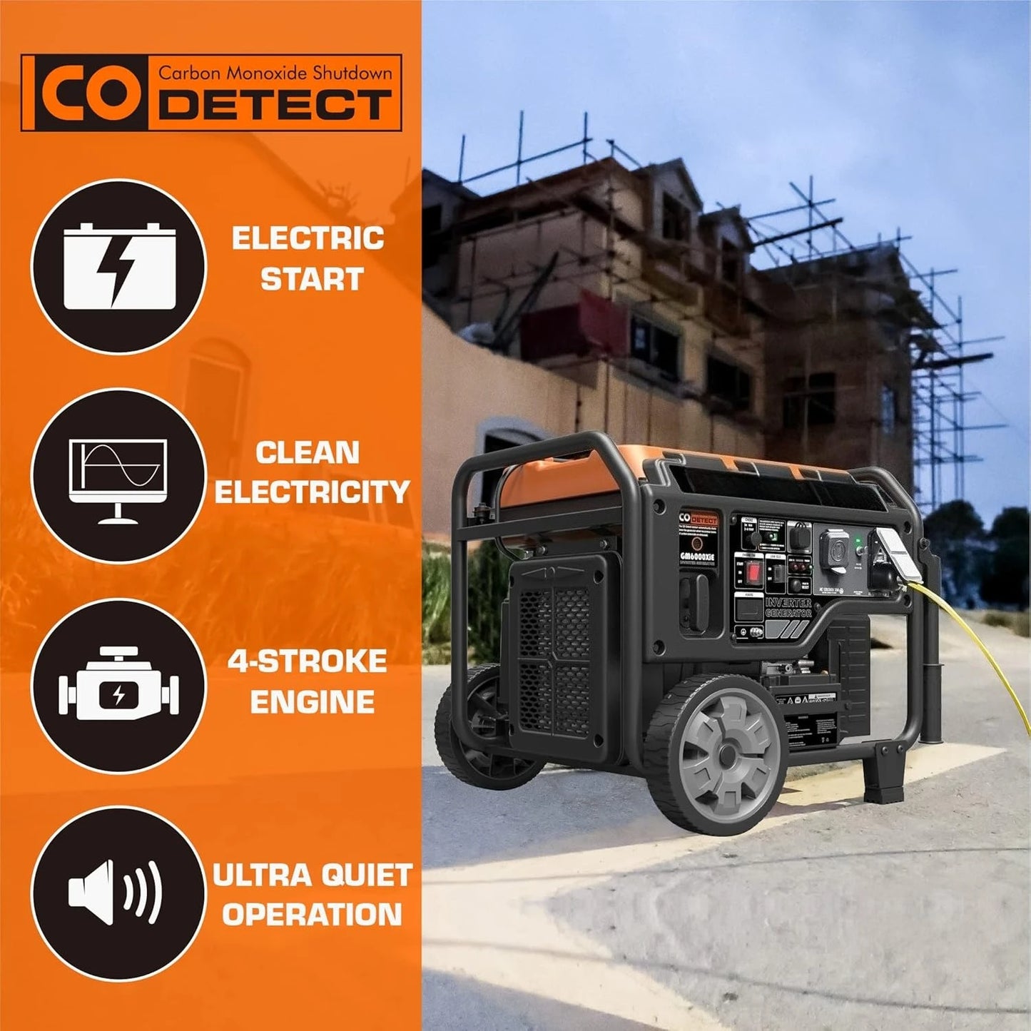 Portable Inverter Generator, 6000W open frame Gas Powered High Speed Engine with Electric Start, Ultra Lightweight for Backup