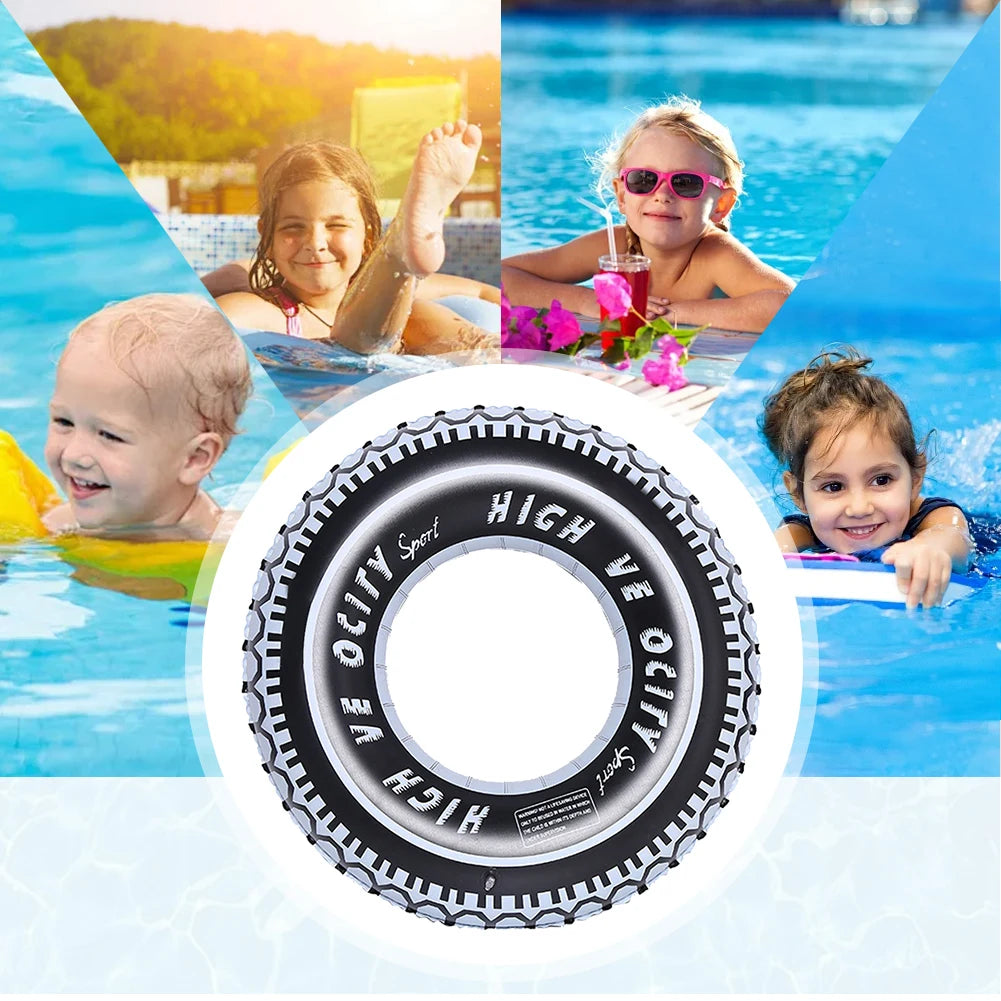 Tire Pattern Blow Up Swim Tube Leakproof Inflatable Swim Ring Swimming Rings Floaties Thickened Pool Rings for Swimming Pool