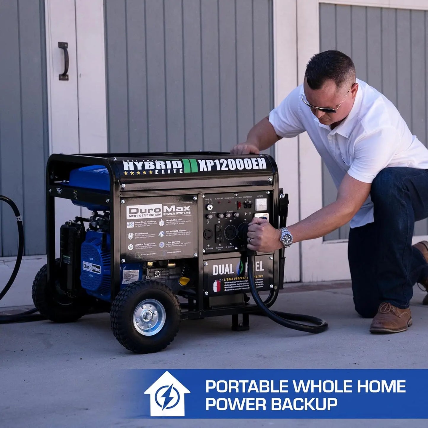12,000-Watt Dual Fuel Portable Generator - Gas & Propane, Electric Start, Whole Home Backup Power