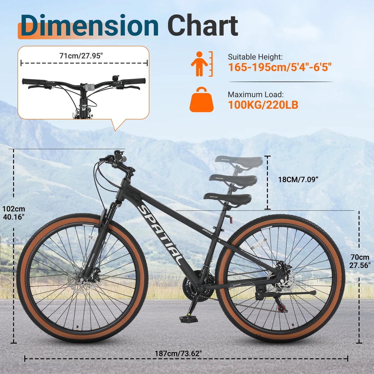 SPATIAL 29 Inch Mountain Bike 21 Speed Aluminum Frame Lightweight Adult Bicycle with Dual Disc Brakes for Men Women